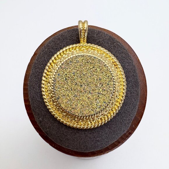 Gold Plated Yellow Druzy Circle Pendant Fashion Pendant Size 1.25" Length - Picture 1 of 9
